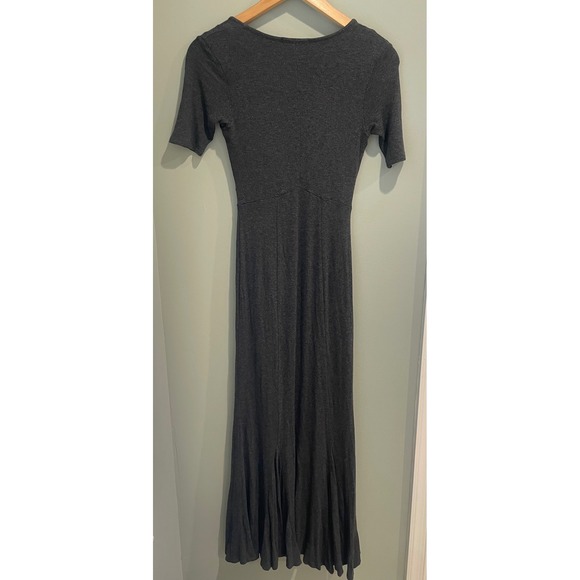 Bordeaux‎ Gray Maxi Dress V Neck Short Sleeve Casual Knit Flowy Flared - Picture 5 of 7